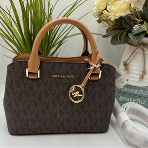 Michael Kors Savannah Small Satchel in Brown and Pale Peanut